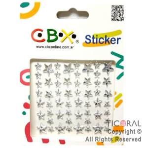 STICKERS STRASS PREMIUM CBX AUTOADHESIVOS ESTRELLAS PLATEADO (PACK X 10 PLANCHAS)